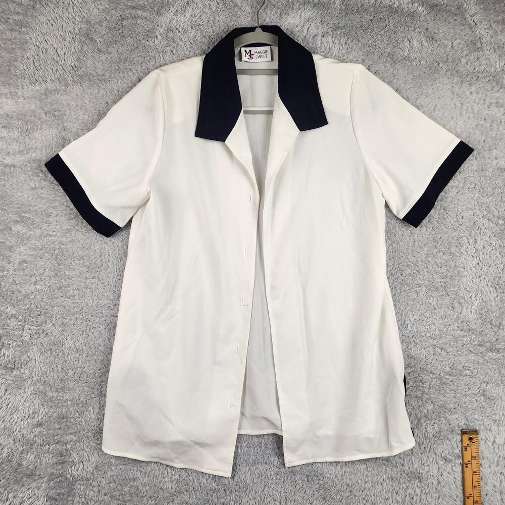 Vintage Maggie Sweet Shirt Womens Small White Colorblock Tunic Top USA Sheer 90s